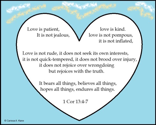 Heart with Love is patient, Love is Kind scripture verse.