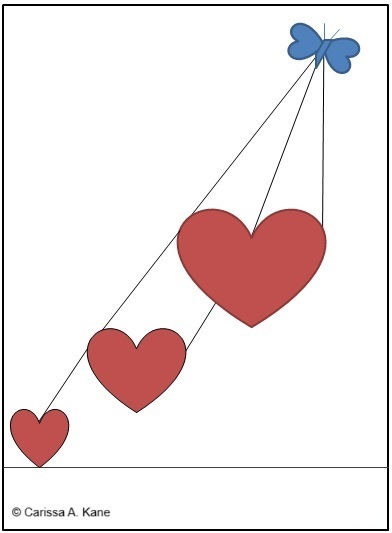 Hearts being lifted up by a butterfly.